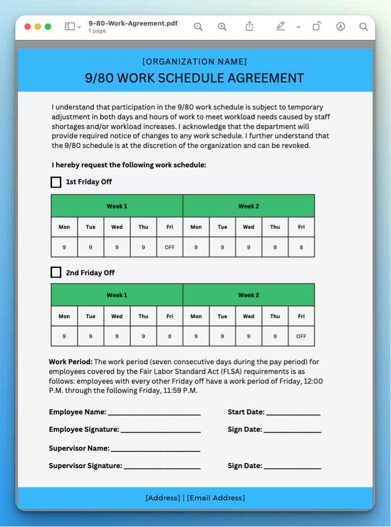 9/80 work schedule template